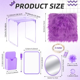 Patelai 12 Pcs Locker Accessories Kit Included Locker Shelf Magnetic Mirror Pen Holder Whiteboard Marker Faux Fur Rug Light String and Magnet for Back to School Essentials(Purple)