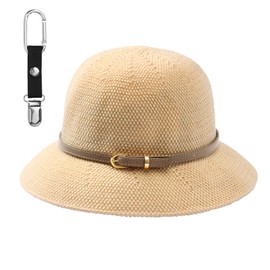 MILAKOO Womens Beach Sun Hat UV Protection Bucket Hat Soft Woven Cap Faux Leather Belt Hatband, Beige