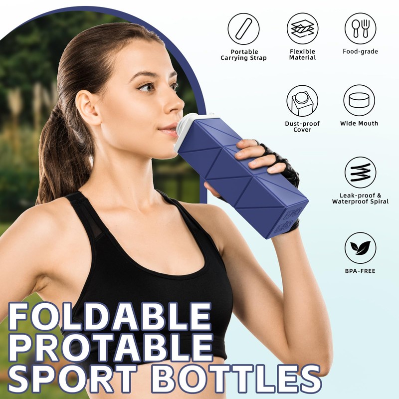 Popdigito 24oz Collapsible Water Bottles 2pcs,Food grade BPA Free Reusable