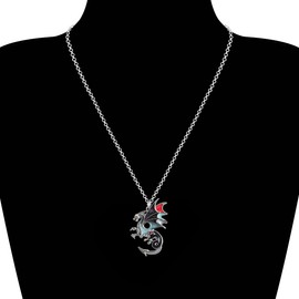 Enamel Alloy Dragon Necklace Fantasy Dinosaur Pendant Fashion Jewelry For Women Charm Gift (Black)
