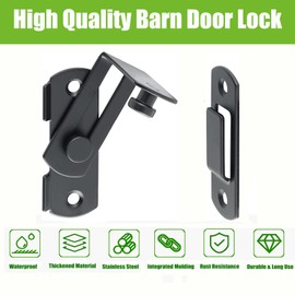 Litensh 90° Flip Sliding Barn Door Lock, Stainless Steel Angle Door Gate Latch Buckle Bolt, Security Screen Door Stopper Lock Hook Eye Lock for Barn Garden Bathroom Outdoor Garage Window Door,Black