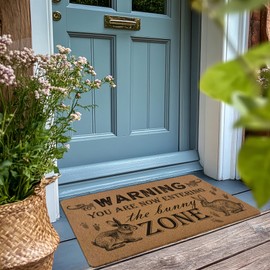XLDLIOO Funny Bunny Easter Door Mat,Rabbit Welcome Front Door Mat Indoor Outdoor Entrance,Rustic Warning You Are Now Entering The Bunny Zone Artificial Coir Doormat Rugs for Bunny Lovers Entry 30x17in