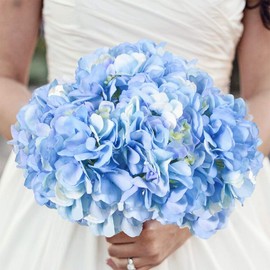 Cabezas de hortensias Artificiales, Flores de imitación de Seda Azul con Tallos Desmontables para la decoración del hogar del Ramo de la Boda (Paquete de 10)