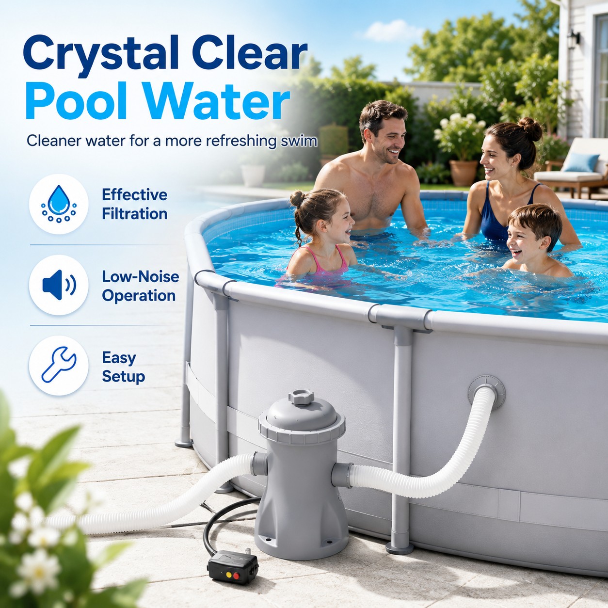 Above Ground Pool Filter Pump for Outdoor Pools – 330 Gallon Cartridge System for Cleaner Water