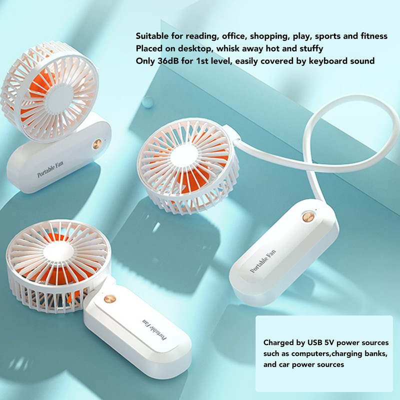 Portable Neck Fan Mini Hanging Handheld 3 Speed Battery Operated