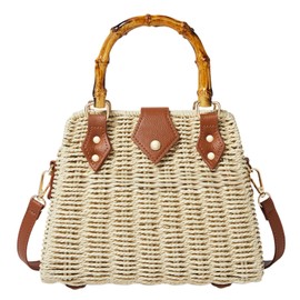 ZIDE Straw Crossbody for Women Woven Summer Beach Handmade Wicker Rattan Bamboo Joint Bag Boho Satchel for summer Holiday(Beige)