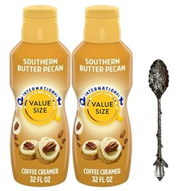 Southern Butter Pecan Liquid Coffee Creamer.- Pack of Two (2) 32 fl oz Bottles of Smooth & Creamy Delightful Coffee Creamer with Candy Freezer Gem Spoon (Southern Butter Pecan) Gem Spoon