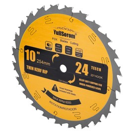 YullSorom 10 Inch Thin Kerf Ripping Table Saw Blade TCT 24 Teeth FTG 5/8-Inch Arbor for Wood Cutting
