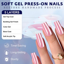 Bellelfin 120Pcs Press on Nails Medium, Jelly Pink Cat Eye Fake Nails Full Cover Acrylic Nails Press ons Glossy Square Glue on Nails Artificial Cat Eye False Nails for Women Girls