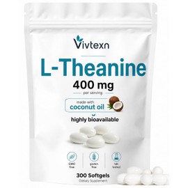 L-Theanine 400mg Supplement, 300 Softgels, L Theanine Softgels for Calm & Focus Support, Amino Acid Formula with Coconut Oil Softgel, Relaxation Support Supplement for Daily Wellness Routine
