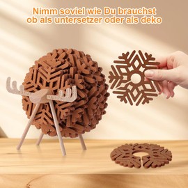 yotutun Felt Coasters, Pack of 12 Snowflakes Glass Coasters with Elk Holder, Four Sizes, Non-Slip, Heat-Resistant, Absorbent Round Table Coasters for Table Decoration, Christmas, Winter, Kitchen