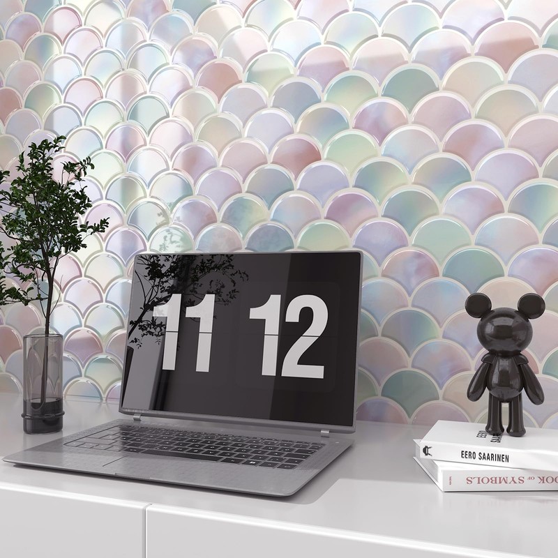 FunStick 30-Sheets Pink Fish Scale Backsplash Tile Peel and Stick