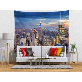 BELECO New York Tapestry NYC New York Cityscape Tapestry Wall Hanging 70x47 Inch Manhattan Skyline Tapestry Metropolis Skyscrapers Night Scene USA City Tapestries for Bedroom Living Room Dorm Decor