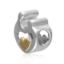 SOUKISS Happy Mothers Day Charms 925 Sterling Silver Love Mom Heart Beads Family Charms Pendant (Gold Heart)