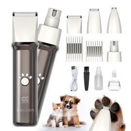 Koucen 4 in 1 Dog Grooming Kit with LED Display, Dog Grooming Clippers with 4 Guide Combs, Rechargeable Low Noise Cat Hair Trimmer, Pet Paw Trimmer for Cat Dogs Paws Face Ears