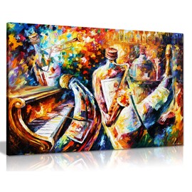 Bottle Jazz by Leonid Afremov Canvas Wall Art Picture Print for Home Decor (12x8)