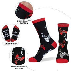 Gaming Gamer Socks for Men Dad Women-Do Not Disturb I'm Gaming Socks,Funny Novelty Cotton Socks-Fathers Valentines Day Gifts for Mens Teen Boys-Game Lovers Gift Stocking Stuffers-Red and Black