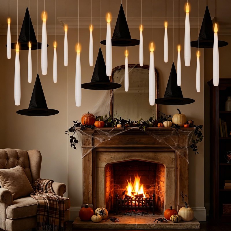 Halloween Decor Indoor, 20PCS Floating Candles with Wand Remote &