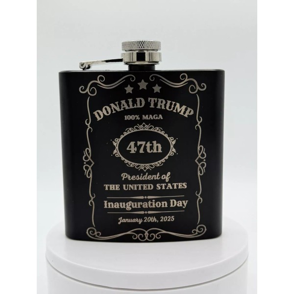 Unbranded Celebrate Trumps Inauguration Day Stainless Steel 6oz BlackFlask Laser