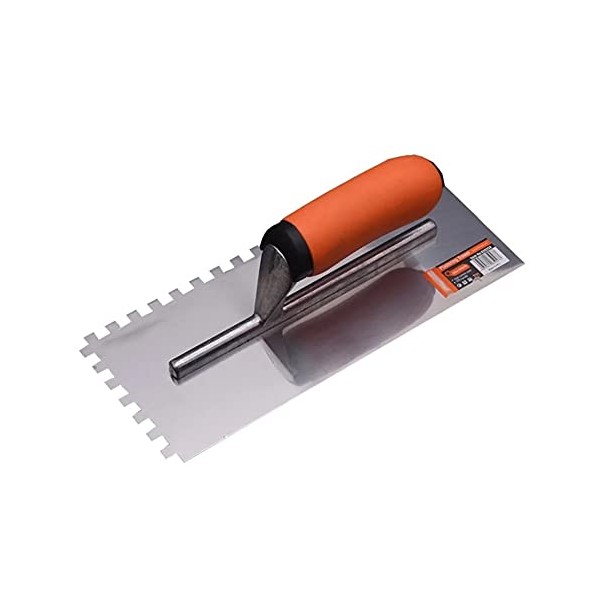 Edward Tools Squared Notch Tile and Flooring Trowel - 1/4” X 1/4” X 1/4” Pro Grade Stainless Steel Trowel - Ergonomic Rubber Grip Comfort Handle - Spread Evenly Thinset/Mastic - 11” x 4 3/4” Blade