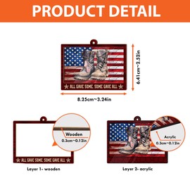 Artsy Woodsy Veteran Christmas Ornament Tree Decorations 2D Flat (Not 3D Ornament), Gifts for Veteran Soldier Armed Forces Military Memorial US Army, American Flag Patriotic Car Accessories (02)