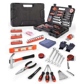 COJOSQC Essential Man's Small Tool Box Kit for House, New Home Toolbox Socket Wrench Set, Mini Men's Car Mechanic Pliers Hammer Toolset, Home Repair Basic Car Body Tool (Tool Kit - Red)