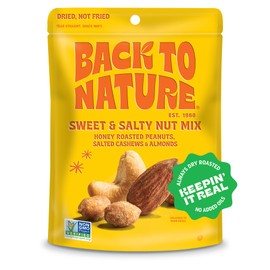 Back to Nature Sweet & Salty Nut Mix, Honey Roasted Peanuts, Salted Cashews & Almonds, Dry Roasted, Non-GMO, On-the-Go Pouch Snack, 9oz Pouch