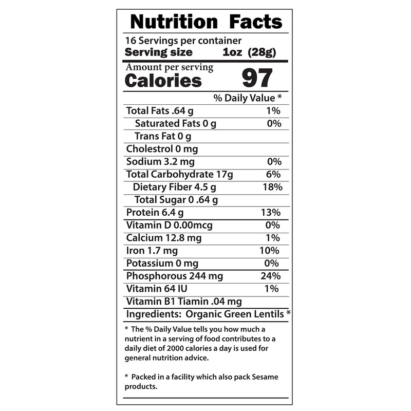 Organic Green Lentils Whole Raw, High Fiber Non-GMO-Bulk (5LB)