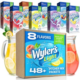 Wyler's Light Drink Mix Packets - 8 Pitcher Packs (12qt) - Lemonade, Kiwi Strawberry, Pink Lemonade, Fruit Punch, Raspberry, Strawberry, Grape, Peach Iced Tea - In a Singles to Go Box