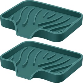 Silicone Soap Dish with Drain, SAISN Kitchen Soap Tray for Shower 2 Pack Self Draining Soap Dish Soft Bathroom Soap Holder for Kitchen Sink Flexible Portable Soap Saver, Green