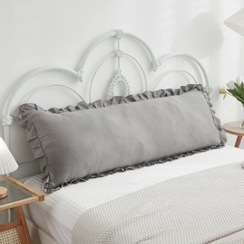 Merryword Light Gray Body Pillow Cover 20x54inches Long Pillowcase Grey Ruffled Pillowcase Shabby Chic Ruffled Fringe Decor Body Ruffled Pillow Sham Cute Pillowcase (1 Body, Light Grey)