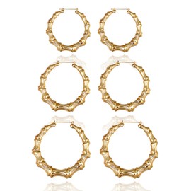 Bamboo Earrings for Women 90s Gold Bamboo Hoop Earrings Circle Heart 90s Outfits Accessories Jewelry Gifts