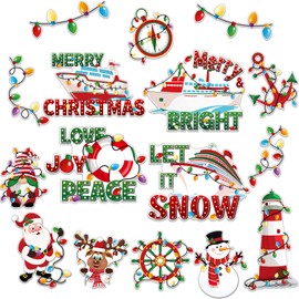 Capoda 16 Pcs Christmas Cruise Door Magnets Decorations Xmas Cruise Door Decorations Magnetic Stickers Winter Magnet Decal for Car Xmas Winter Holiday Refrigerator Metal Garage Door(Light Bulb)