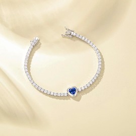 FANCIME 7mm Heart September Birthstone Sapphire Tennis Bracelet for Women Fine Jewelry Wedding Bridal Prom Birthday Gift for Women Her, Length 7 Inch