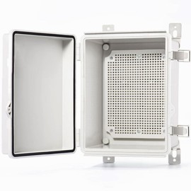 QILIPSU Waterproof Junction Box IP67 Outdoor Plastic Electrical Project Enclosure Weatherproof with Mounting Plate, Wall Brackets, Hinged Grey Cover 8.6"x6.7"x4.3"