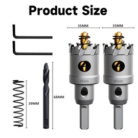 METOTY 2 pieces 35 mm hole saw metal, carbide hole saw, carbide drill, with an additional nitrided step guide drill free and L-wrench, for steel, iron, aluminium, metal