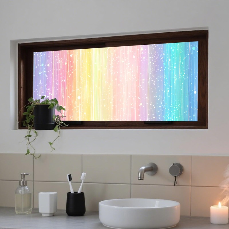 IVN Privacy Window Film Rainbow Gradient Sparkles Stained Glass Window