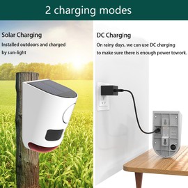 Solar Strobe Light Motion Detector Alarm: Dog Barking and Gunshot Sound, 13 Kinds of Warning Sound Loop Playback, 130db Noise Maker, 4 Working Mode, Waterproof for Home, Farm - USB Charging (2 Pack)