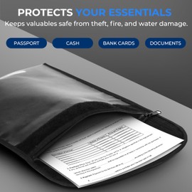 SereneLife Fire & Water Resistant Security Bag | 0.6"x11"x15" IN Fire Resistant Document & Money Bag with Interior Pockets, Durable Design, Ideal for Home, Office, or Travel Use | Black