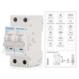 MOLLOM DC 2 Pole Miniature Circuit Breaker, 1000V 25Amps, C25 Scene Visualization Custom MCB Thermal Magnetic Trip, 6KA Breaking Capacity DC Disconnect Switch for Solar PV System