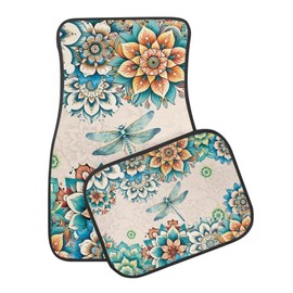 Brosoneto Boho Flower Car Floor Mats All Weather for 95% Sedan SUV Car - All Weather Protection - Easy to Clean Anti-Slip