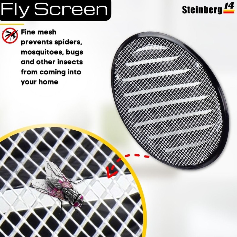 Steinberg14 Black Vent Cover 4" (Duct Opening) with Mesh -