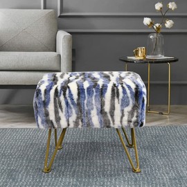 Home Soft Things Multi Jacquard Ottoman 19'' x 13'' x 17'' H, Blue, Small Soft Sturdy Fuzzy Foot Rest Bench Seat Makeup Stool Chair Living Room Bedroom Indoor Décor