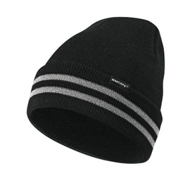 Wmcaps Men's Hat with Reflective Stripes, Unisex Stretch Beanie with Envelope, Windproof Outdoor Winter Hat for Women, Winter Warm Running Hat Gifts for Him or Her, black