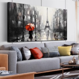 CANEITO Paris Wall Art for Living Room Pictures Wall Decor, Large Black and White Abstract Eiffel Tower Wall Art for Bedroom, Red Paris Wall Art Decor for Vintage Home Decoration, 30x60 Inch