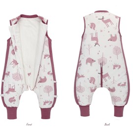 Baby Sleeping Bag with Legs, Unisex 100% Cotton Wearable Blanket 2.5 TOG Winter Baby Sleep Sack with Feet Sleeveless Toddler Sleeping Sack 6-18 Months (Dark Purple Animal S)