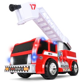 Maxx Action 2-N-1 Firetruck with Joystick Controls, Lights, Siren Sounds, Motorized Movement, and 360° Spinning Ladder - 16-Inch Rescue Toy Vehicle for Kids