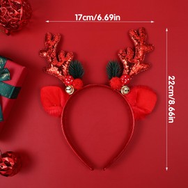 Lusofie Reindeer Antlers Christmas Headband For Christmas Costume Red Glitter Christmas Headbands for Adults and Kids With Bell Sequined Antler Headband Xmas Hair Accessories