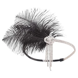 VENOFEN 1920s Flapper Headpiece Black Feather Headband Gatsby Headpiece Rhinestone Tassel Roaring 20s Flapper Accessories for Women Cocktail Party Prom Hair Decorations