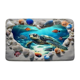 YSSFAV Sea Turtle Bath Mat Bathroom Rug, Beach Ocean Seashell Underwater World Tropical Fish Summer Memory Foam Bathroom Kitchen Bedroom Livingroom Soft Floor Rug, 17.8"x29.5"